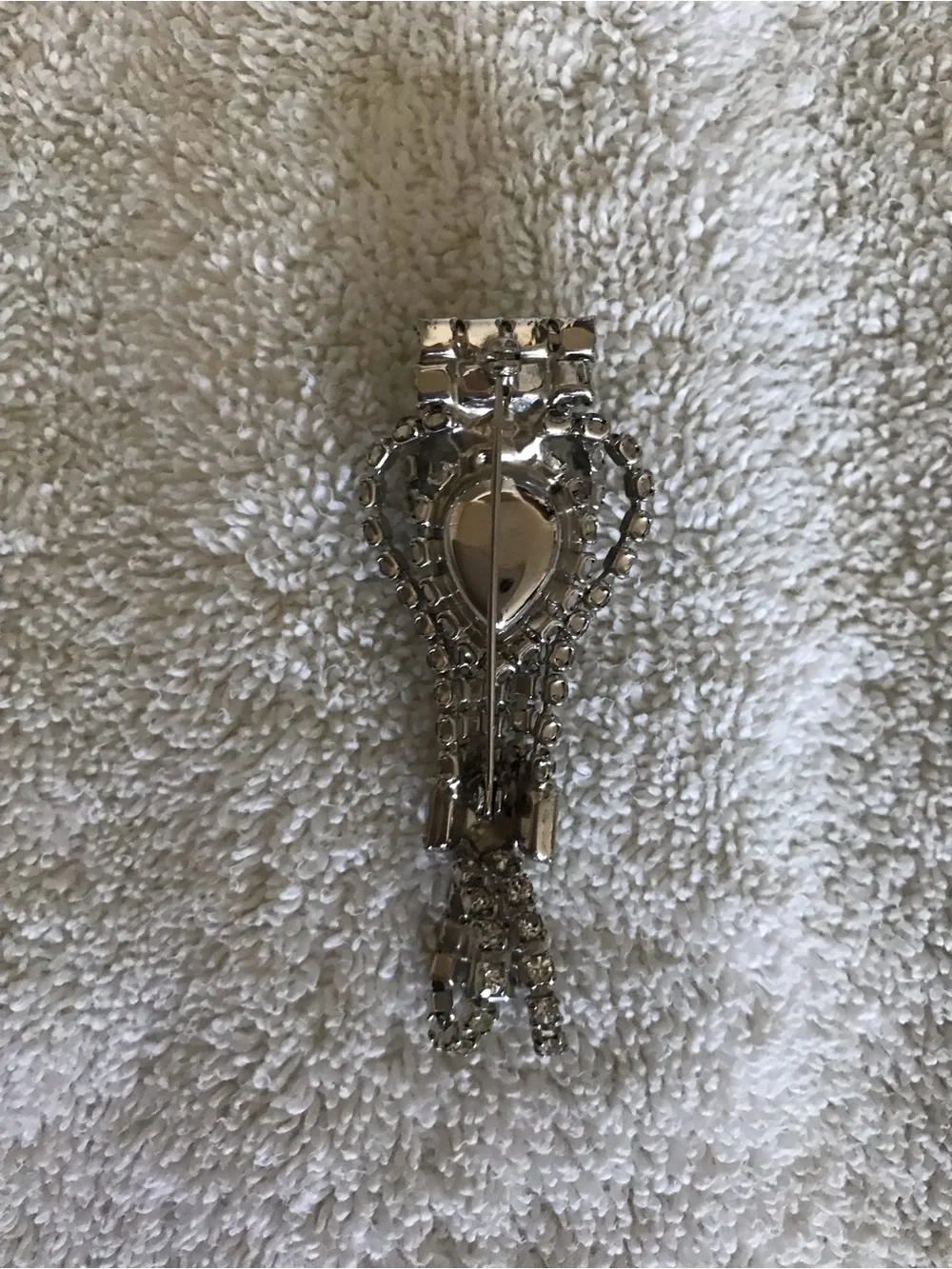 Vintage Rhinestone Drop Brooch with Teal Accent
